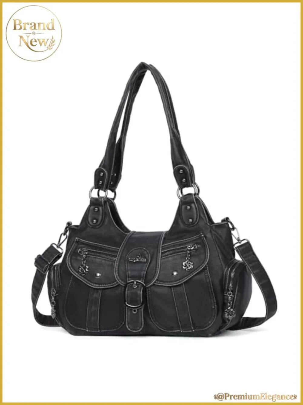 Vegan Leather Hobo Shoulder Bag for Women Large Tote with Crossbody Strap